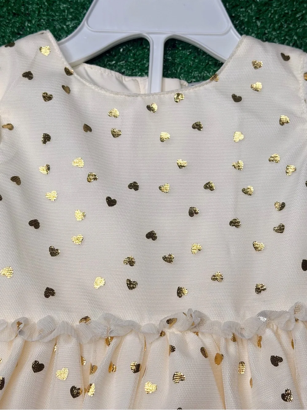 Carter's Girls 12M Ivory/Gold Heart Tulle Dress Cap Sleeve Party Wedding NWT